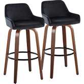 Daniella 30" Swivel Bar Stool in Walnut Wood & Black Velvet with Black Footrest (Set of 2)